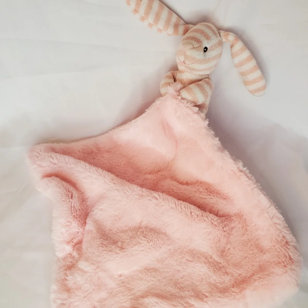 Kellytoy Pink Striped Bunny Rabbit Plush Lovey Rattle Pink Baby Security Blanket